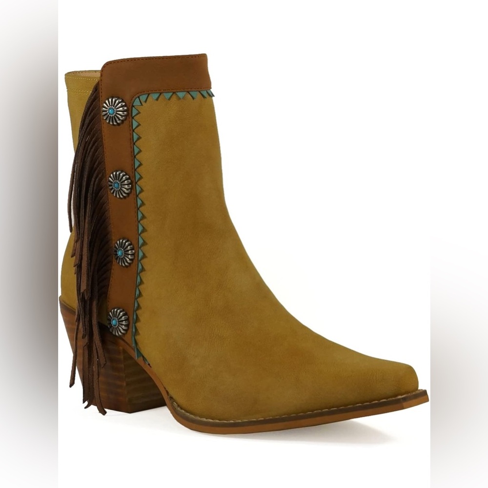 ARiIDER GIRL Gizelle Womens Mid Calf Booties Snip Toe Stacked Heel Western Boots